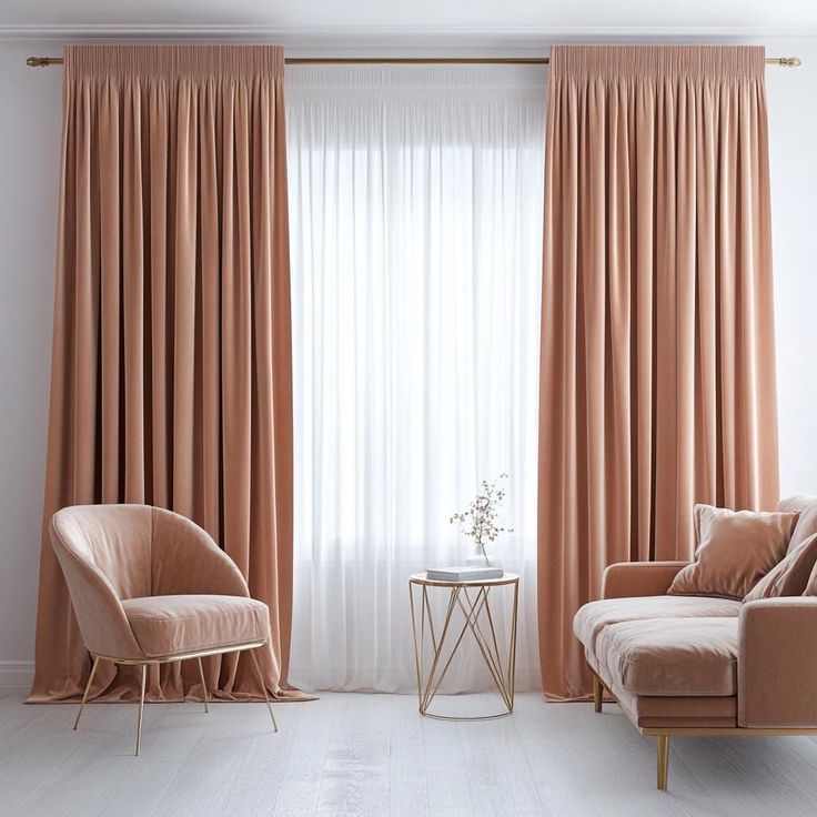 peach color velvet mid century curtains retro…in duabi
